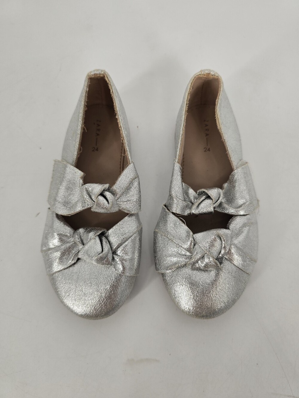 Zara Baby Silver Dress Flats Mary Jane Knot Size 24 US Size 8
